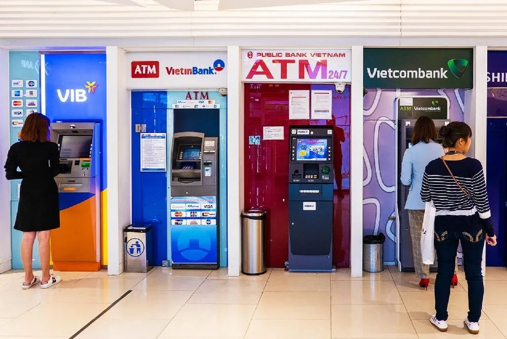 Vietnamese bank ATMs in a row