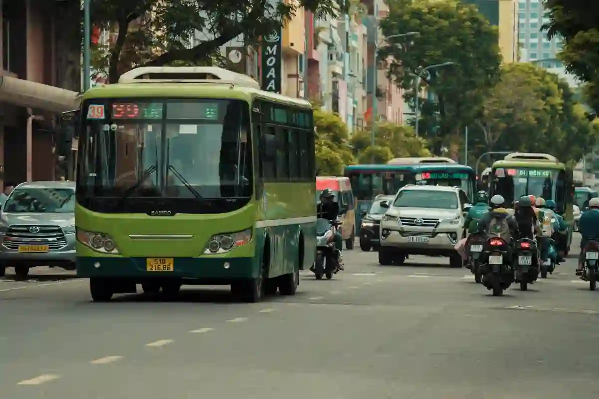 Vietnamese city bus in Da Nang urban traffic