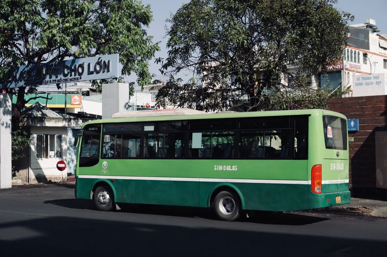 A local public bus in Vietnam — the LK-02 route uses buses like this