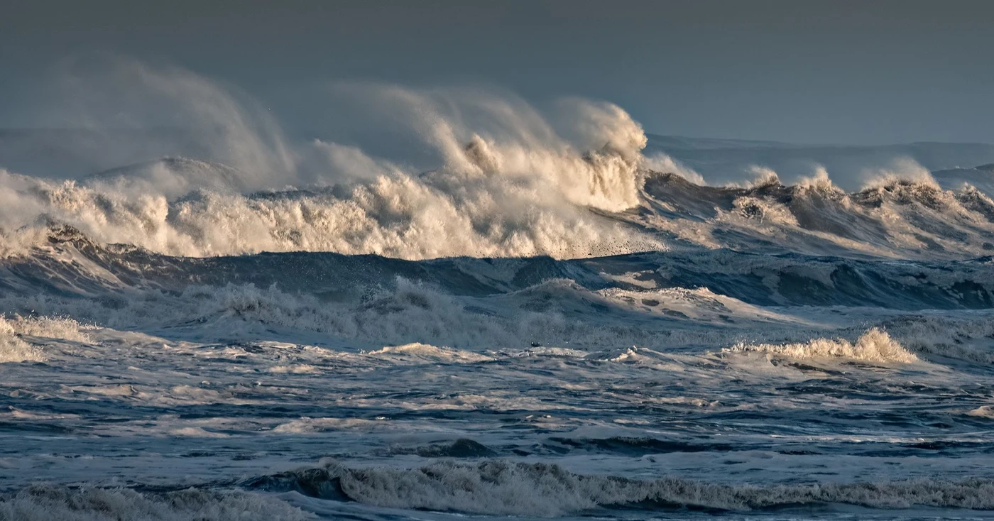 Large waves crashing during a storm at sea