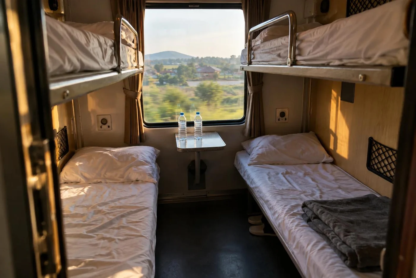 Sleeper train compartment with two berths