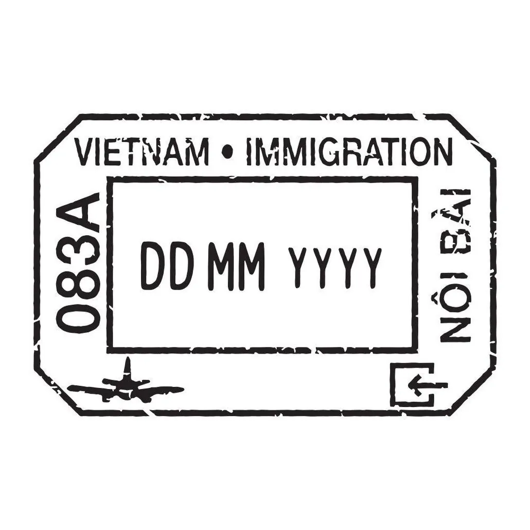 Passport stamp decal representing a Vietnam border crossing exit and re-entry