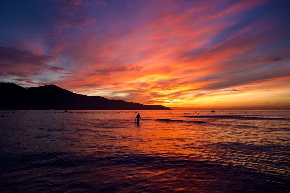 Da Nang skyline at sunrise after overnight bus arrival