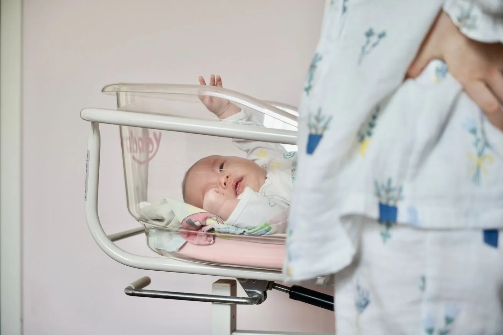 Newborn baby resting in a hospital bassinet