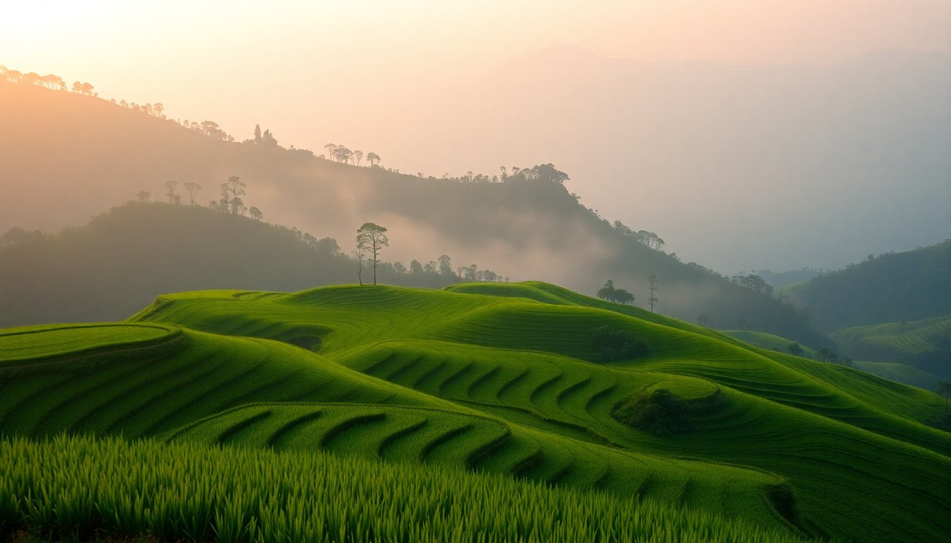 Misty morning over Sapa rice terraces