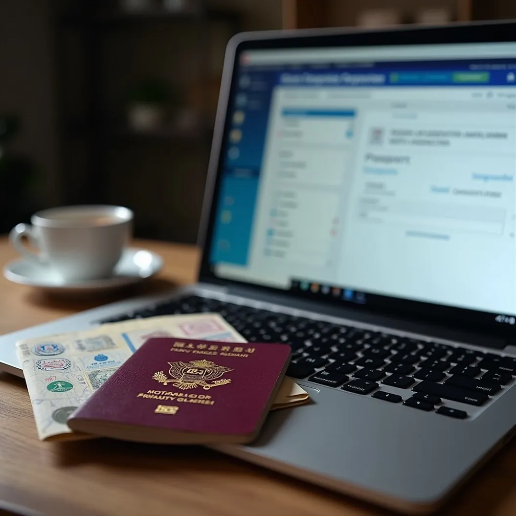 Passport and laptop showing the Vietnam e-visa application portal
