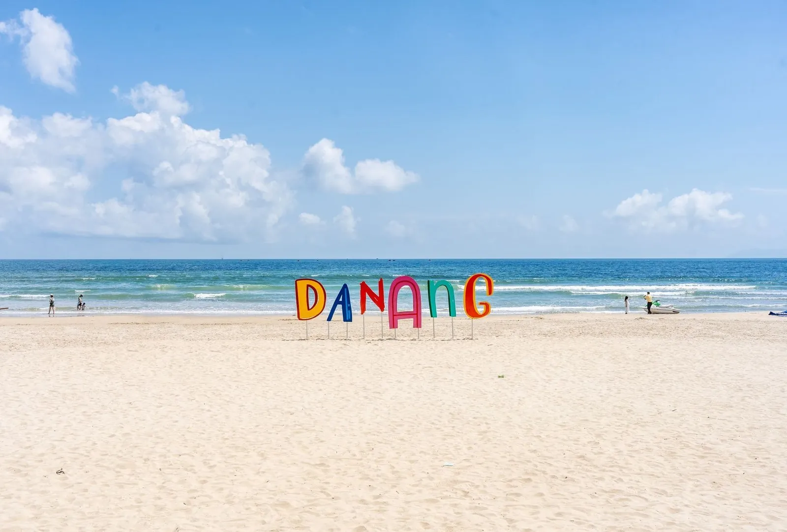 Colorful Da Nang sign standing on the beach in Vietnam