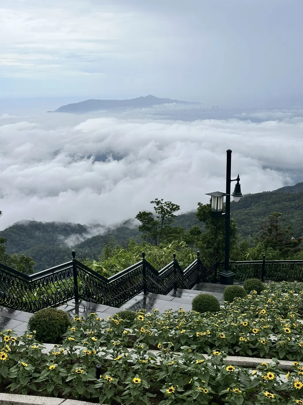 Viewpoint staircase at Ba Na Hills overlooking the Da Nang coastline