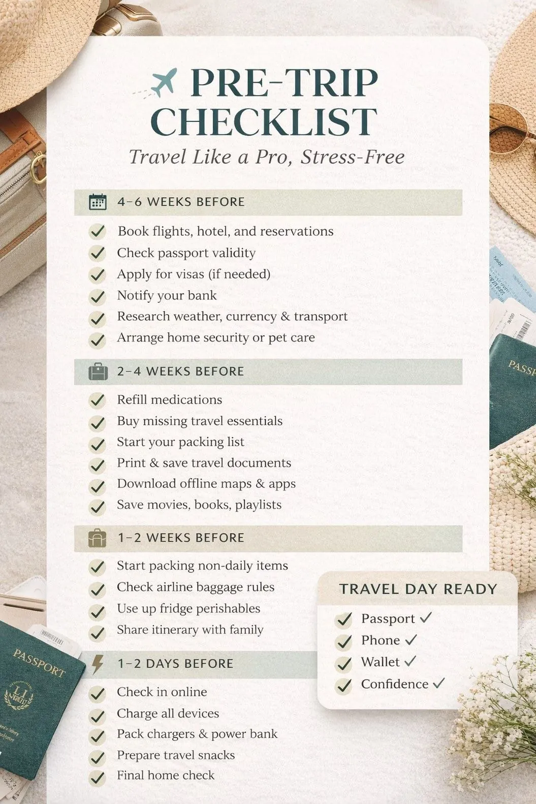 Pre-trip travel checklist