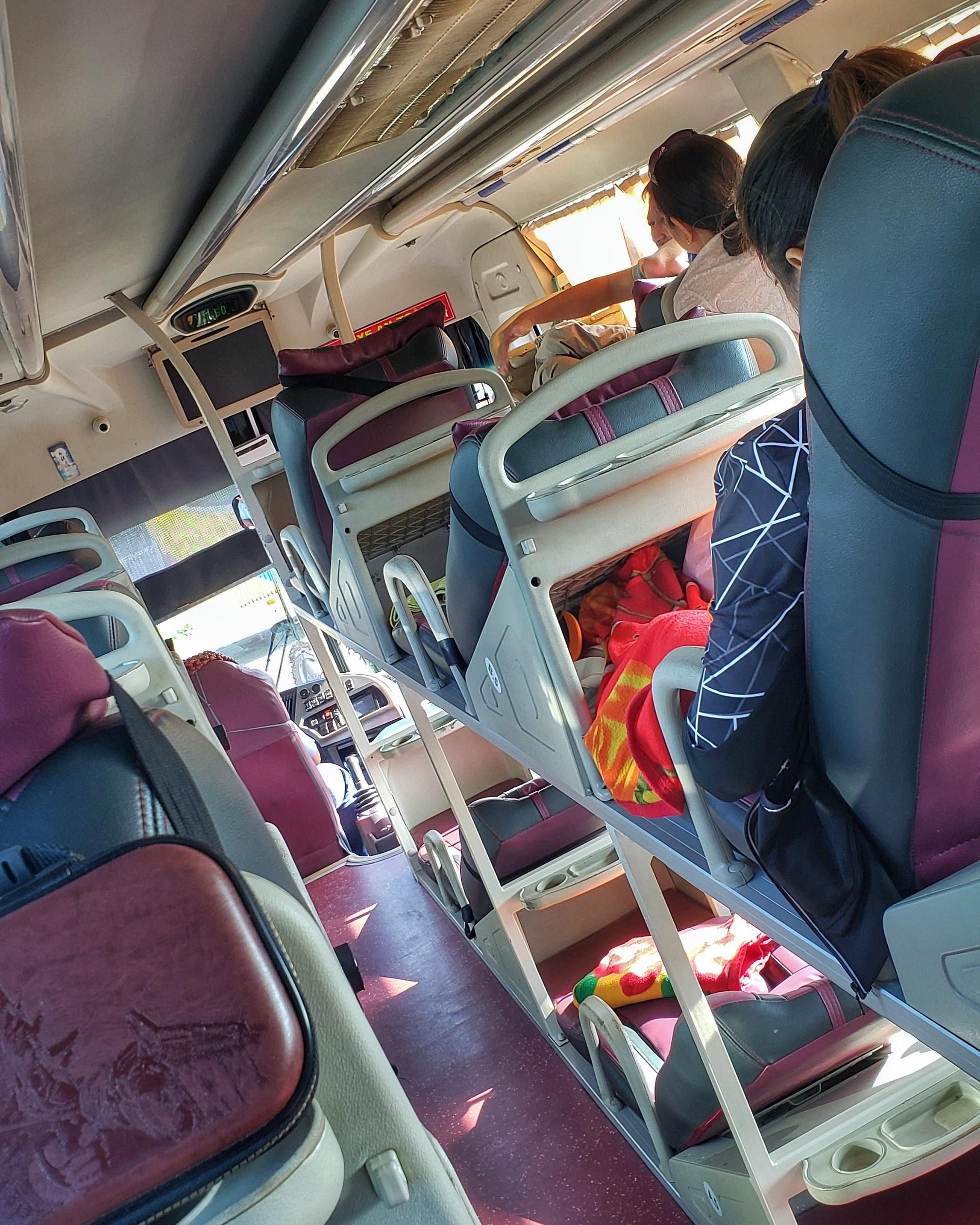 Sleeper bus interior on the Da Nang to Lao Bao route