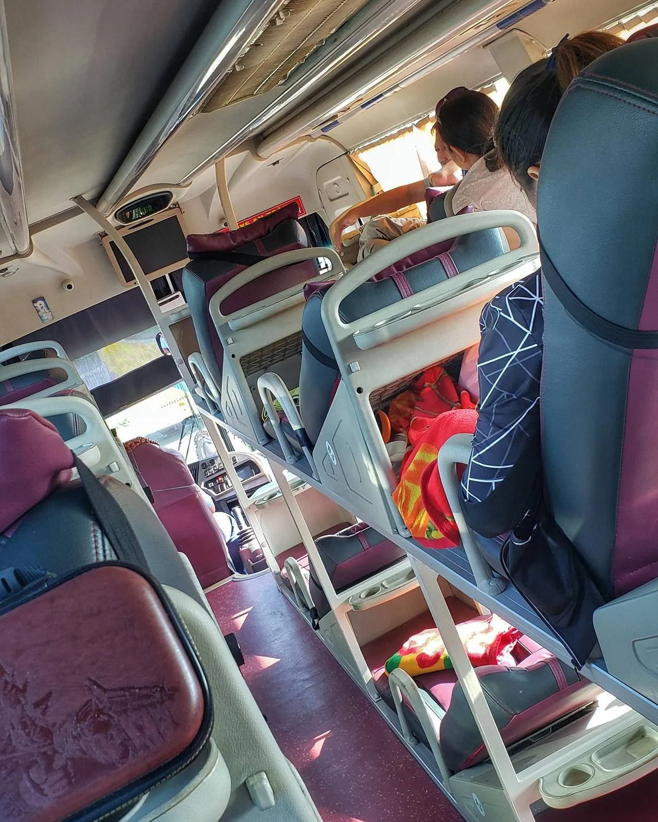 Sleeper bus interior on the Da Nang to Lao Bao route