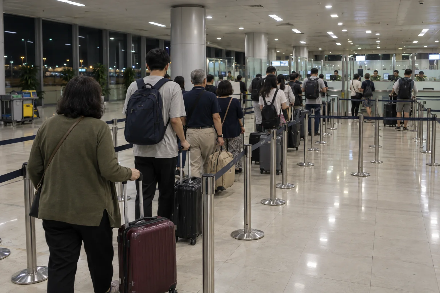 Arrival queue at passport control in a Vietnam international airport