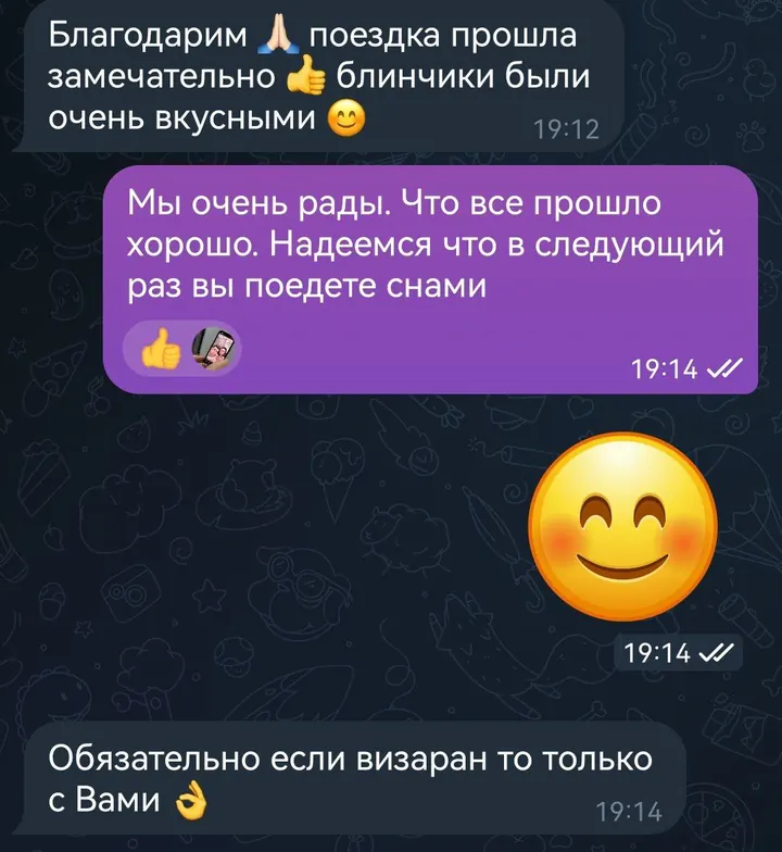 Telegram review screenshot from клиент, 2024-09-14 — Best Bus visa run / e-visa client feedback