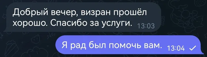 Telegram review screenshot from клиент, 2024-09-25 — Best Bus visa run / e-visa client feedback