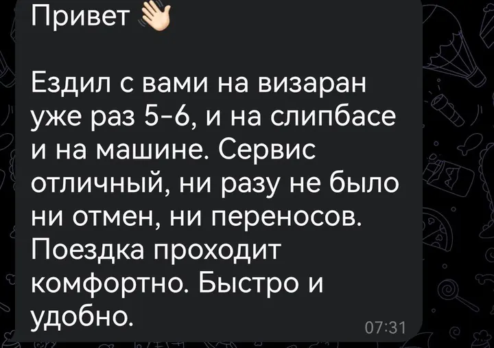 Telegram review screenshot from клиент, 2025-02-19 — Best Bus visa run / e-visa client feedback