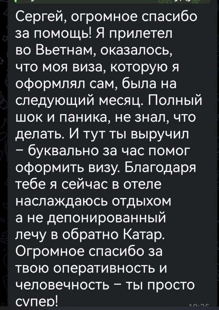 Telegram review screenshot from Me VN, 2025-04-01 — Best Bus visa run / e-visa client feedback