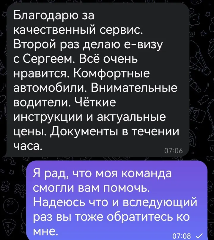 Telegram review screenshot from Me VN, 2025-07-30 — Best Bus visa run / e-visa client feedback