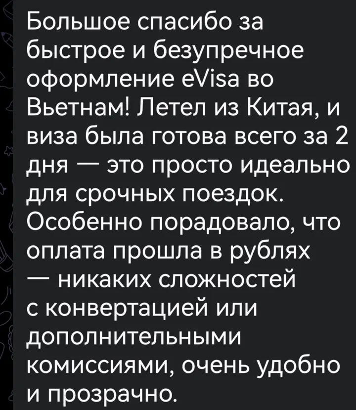 Telegram review screenshot from Me VN, 2025-10-19 — Best Bus visa run / e-visa client feedback