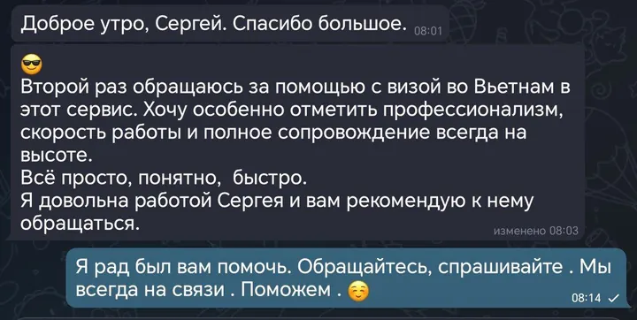 Telegram review screenshot from Me VN, 2025-11-17 — Best Bus visa run / e-visa client feedback