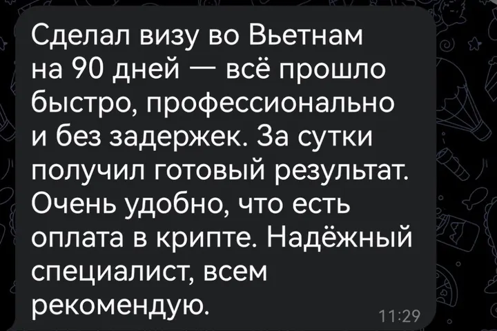 Telegram review screenshot from Me VN, 2025-12-09 — Best Bus visa run / e-visa client feedback